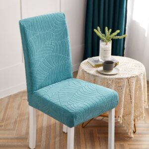 Sky Blue Waterproof Leaf Print Cover for a dining chair