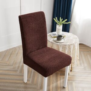 Brown Waterproof Leaf Print Cover for a dining chair