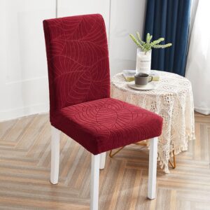 Burgundy Waterproof Leaf Print Cover for a dining chair