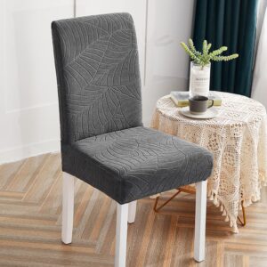Charcoal Gray Waterproof Leaf Print Cover for a dining chair